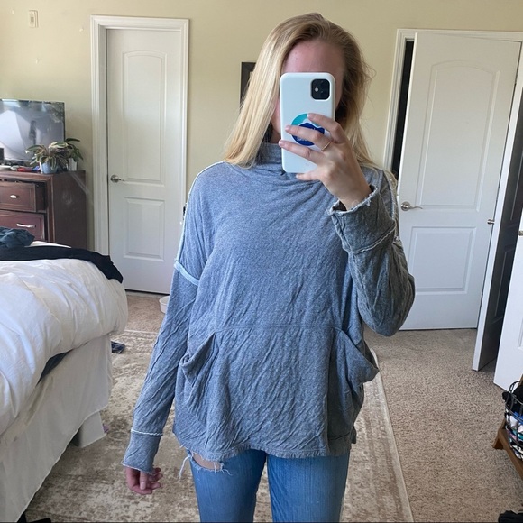 We the Free Flight Pullover Gray Raw Edge Turtle - Picture 6 of 7